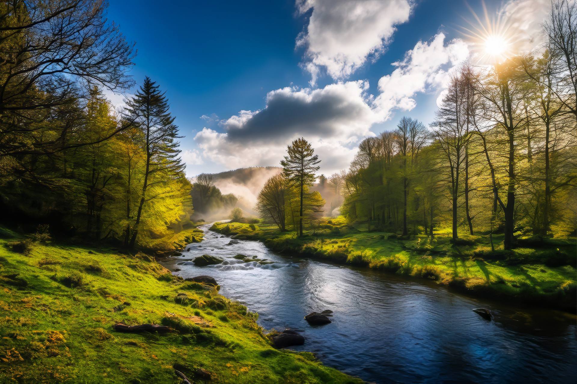Germany_Morning_Rivers_Stones_Clouds_Trees